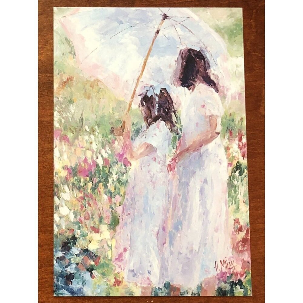 4”x6" Invitation Print GIRLS WITH UMBRELLA Henrietta Milan Impressionist 1996